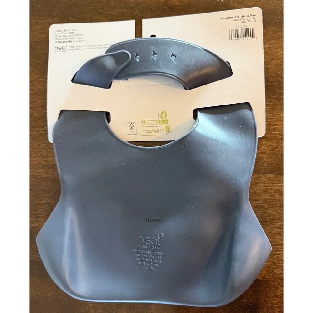 Neat Solutions Silicone Bib Gray Dinosaur Skeleton Print 3M+ BPA Free SC120W